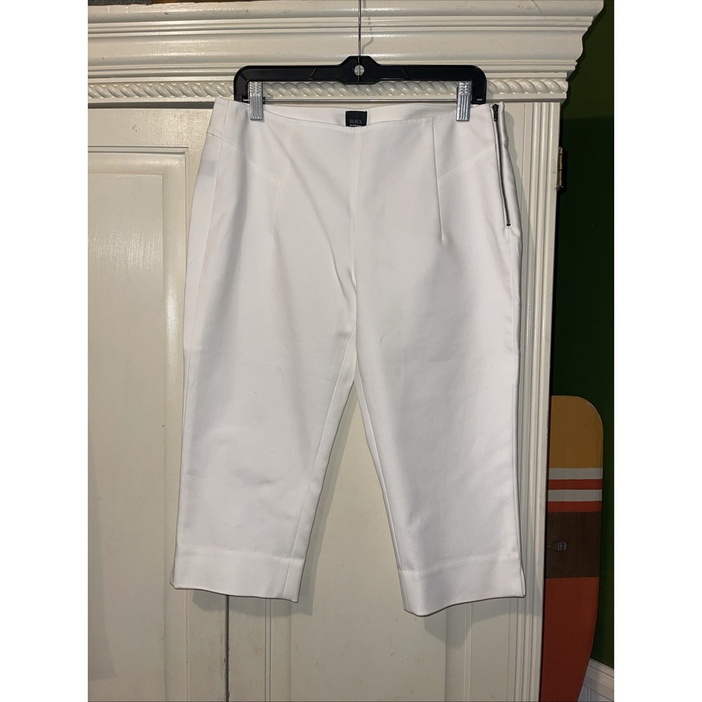 Saks Fifth Ave Black Capri Women 8 White Side Zip Pockets Preppy